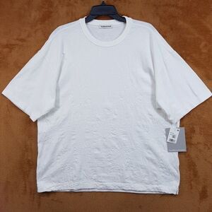 YMC Shirt Mens Large White Pullover Crew Cotton Triple T Sunflower Textured $145